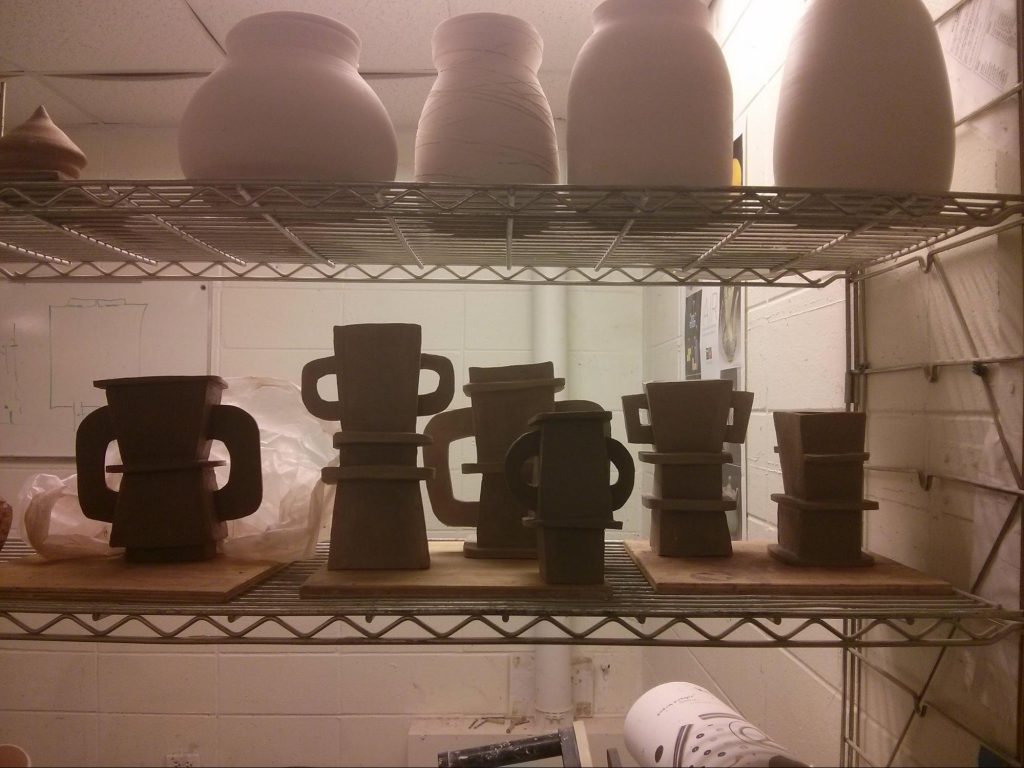 Greenware in the ceramics studio 