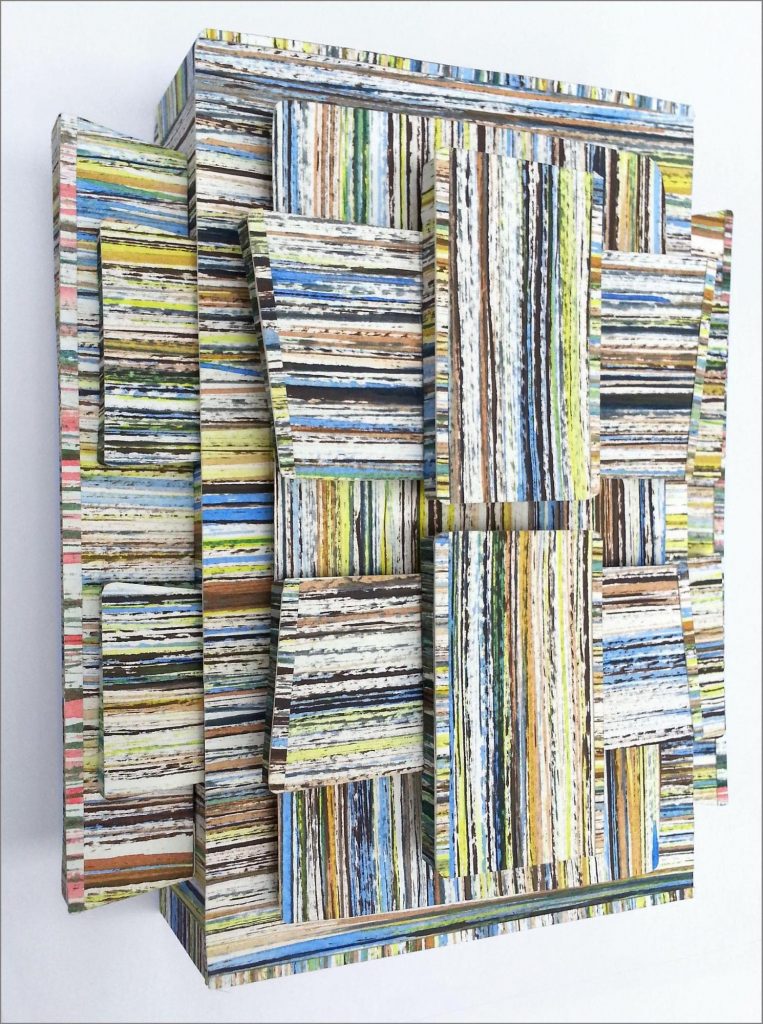 Untitled (Yellow Blue Blast), 10" x 7" x 3 1/2", paper, glue, board, 2014     